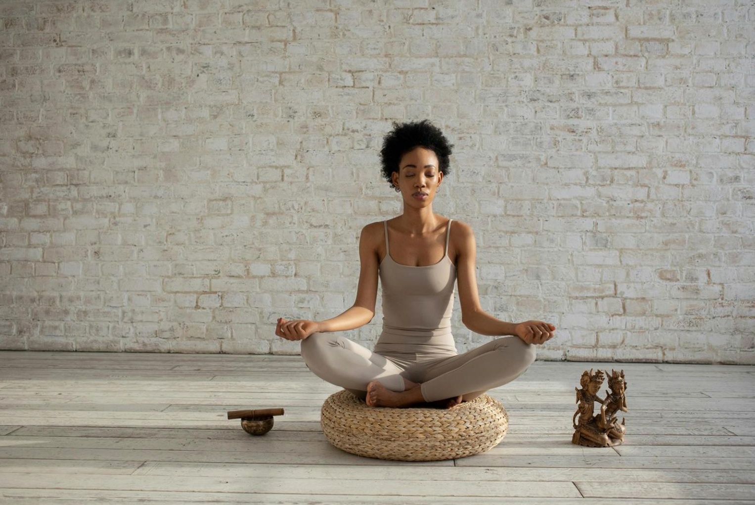 Group of office workers finishing a yoga session together